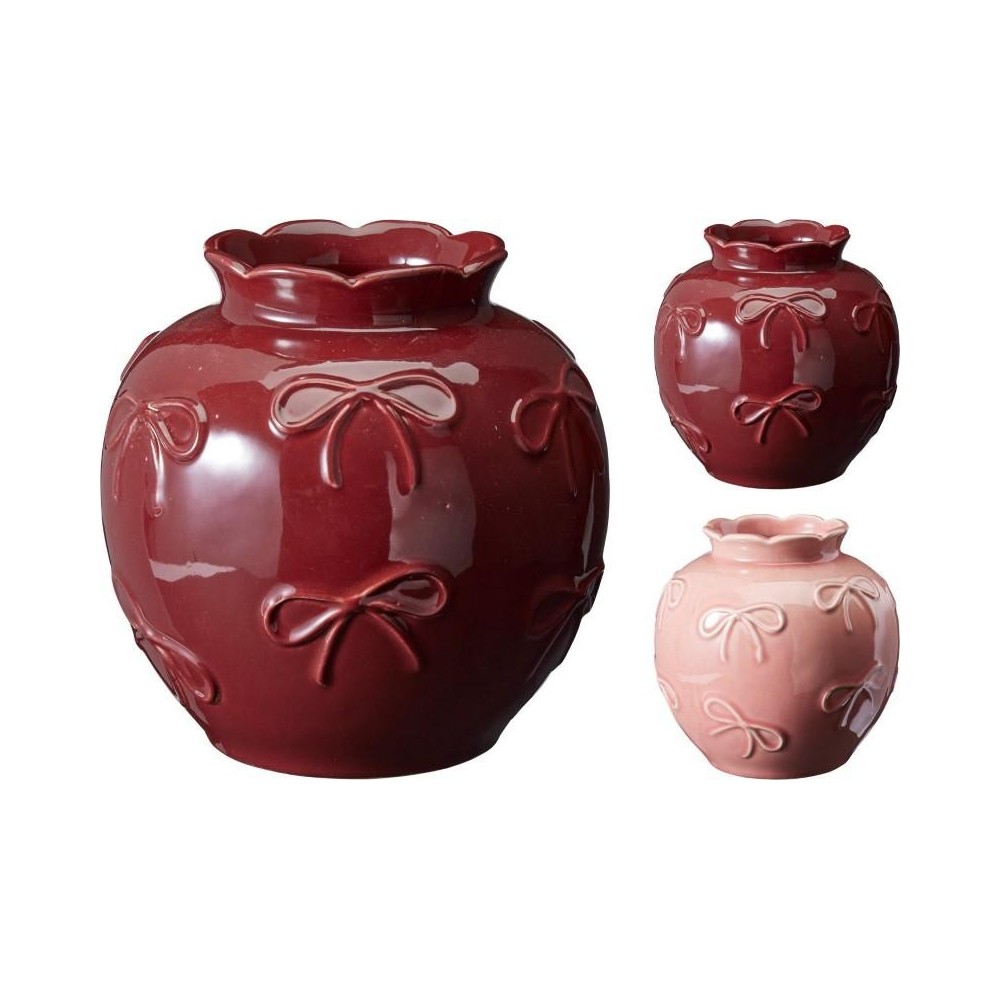 VASO CERAMICA TONDO FIOCCO IN RILIEVO H.15